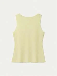 SEREN Summer New Cream Yellow Sleeveless Knit Cardigan, Women's Slim Fit Button Up Casual Street Style Lightweight Vest - Yellow - View 5