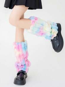 1 Pair Y2K Retro Faux Fur Fuzzy Leg Warmers, Candy Color Tie-Dye Warm Dance Subculture Gothic Style Leg Warmers - Multicolor - View 11