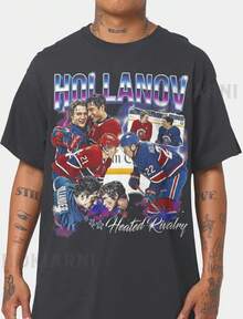 Hollanov Heated Rivalry T-Shirt, Vintage 90s Rap Tee Style, Ilya Rozanov Shane Hollander Graphic Tee, Hockey Romance Reader Gift, Book Trope - 黑色 - 查看 1
