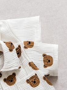 3件套夏季新款男婴POLO领胸袋小熊格子印花短袖连体衣套装 - 彩色 - 查看 7