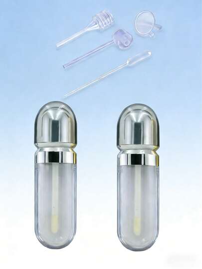 2支透明空唇彩管，配4个漏斗滴管配件套装，DIY唇彩容器，用于化妆品补充装和旅行