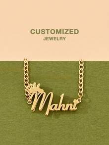 [Valentine's Day Selection] Personalized Customized Necklaces, Customized Text Necklaces, Double Layered 3D Necklaces With First Letter Crowns, Frosted Necklaces, Sparkling, Valentine's Day Gifts, Gold And Stainless Steel Jewelry, Customization, Gift Box Style, Gift Selection. - Selected Items - View 5