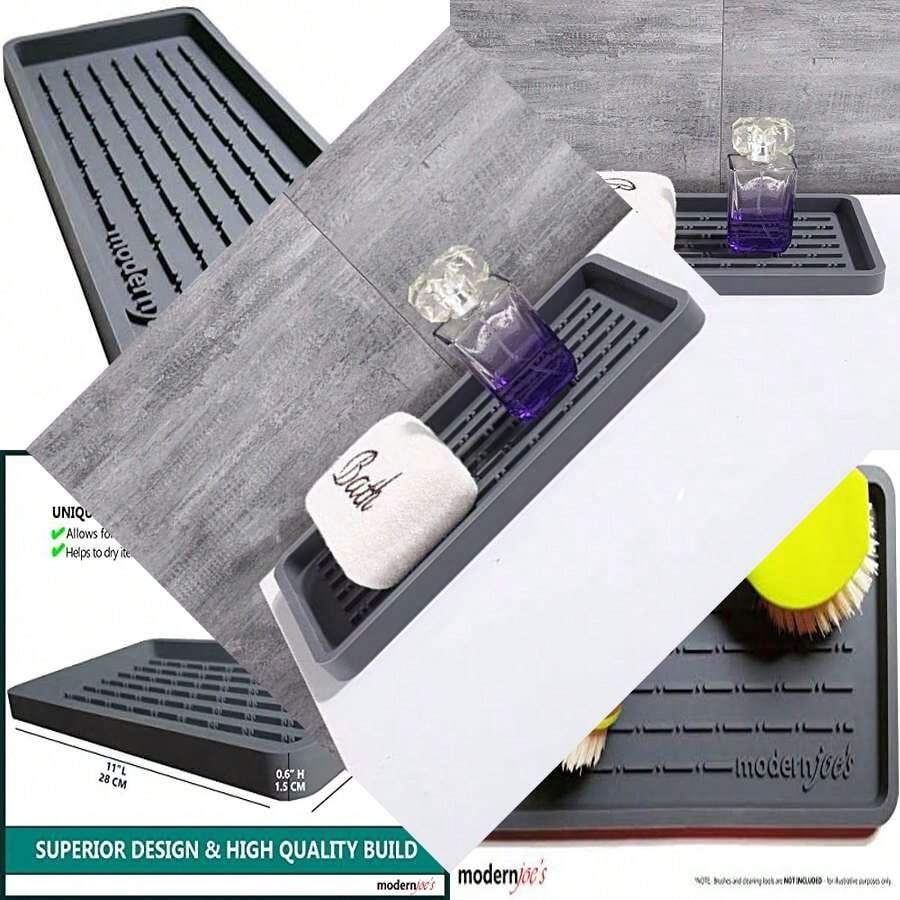 Kitchen And Bath Sink Organizer - Multi-Use Silicone Tray For Soap Cleaning Brush Scouring Pad - Non-Slip Heat Resistance Dishwasher  Gray - như hình ảnh - Xem 1