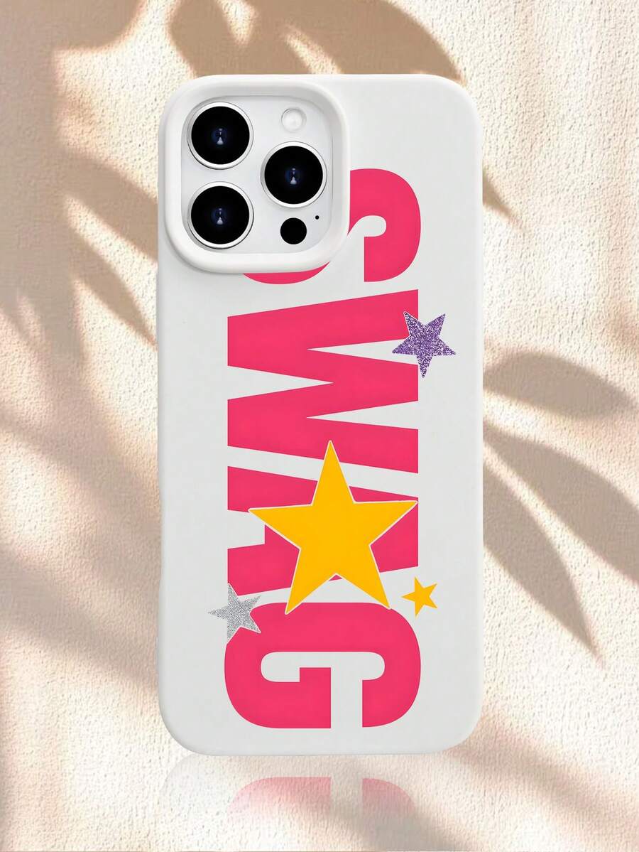 Y2K Aesthetic Pink "SWAG" Letter Printed TPU Phone Case, Candy Colored Skin Friendly Protective Case, Suitable For IPhone 17 16 15 14 13 12 11, Fashionable Daily Necessities And Gifts For Girls, Suitable For Minimalist Aesthetics Enthusiasts Of Generation Z And Fashion Enthusiasts - 黃色 - 查看 1