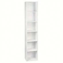 1pc Bookshelf With 6 Compartments, Independent Cube Bookshelf, Vertical Bookshelf, Office Rack, Storage Rack, File Rack, Made Of Wooden Material, 30x158, 5x24 Cm ( Width X Height X Thickness) - White - View 4