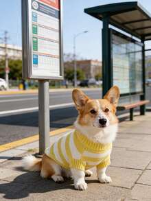 Autumn/Winter High Collar Striped Knitted Pet Sweater, Warm Two-Leg Clothing For Cats And Small/Medium Dogs, Casual Pullover - Yellow - View 4