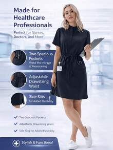 Women's Scrubs Nurse Scrubs Workwear Dentist Healthcare Pet Hospital Laboratory Drawstring Short Sleeve Dress