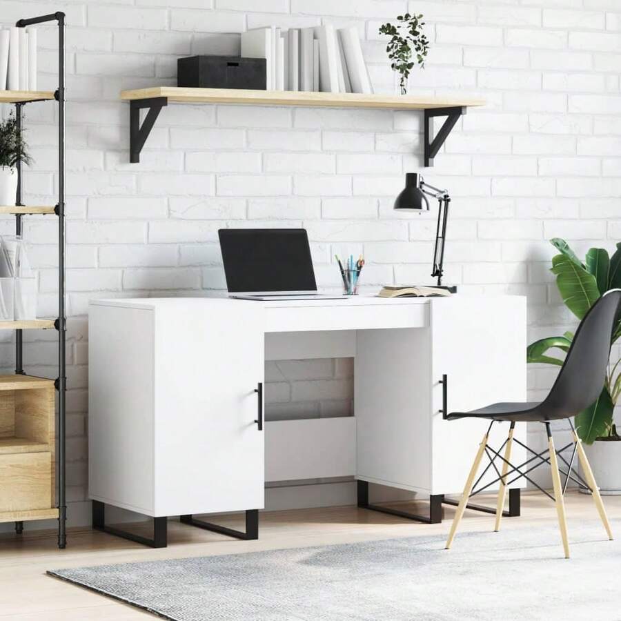 Larryhot Escritorio madera de ingeniería blanco 140x50x75 cm, Fácil de montar, diseño elegante y práctico para organizar, la elección ideal para el trabajo y el almacenamiento en el hogar o la oficina - Blanco - Ver 1