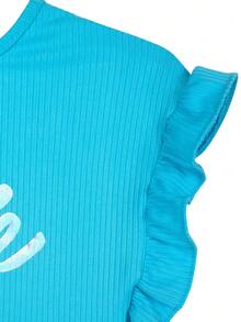 Set Barbie Niña Top con Olanes y Short Rib con Jareta - Azul - Ver 6