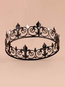 Corona negra clásica europea unisex, corona redonda simple de rey, accesorio de cabello nupcial barroco, accesorio de disfraz, tocado para baile, fiesta, festival, cumpleaños, novia, tiara, coronas, guirnalda de cabello, corona de flores - A378 negro - Ver 8