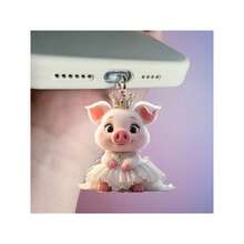1 Stück 2D süßes Schwein Prinzessin Staubschutz für Handyanschluss, Acryl Ladeanschluss Schutzabdeckung kompatibel mit Smartphone, passend für USB & Typ-C Anschlüsse - Verschiedenfarbig - Übersicht 7