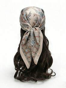 1pc 70*70cm Square Silk Scarf, Women's Satin Printed Headscarf, Neckerchief, Headband, Fashion Ladies Shawl, Scarf - Camel - View 5