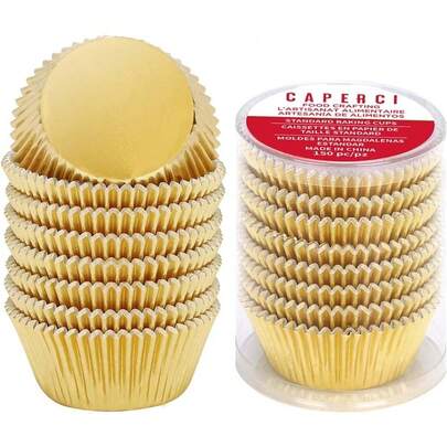 Premium Gold Foil Cupcake Liners Greaseproof Muffin Baking Cups 150-Pack Sturdy Standard Baking Papers