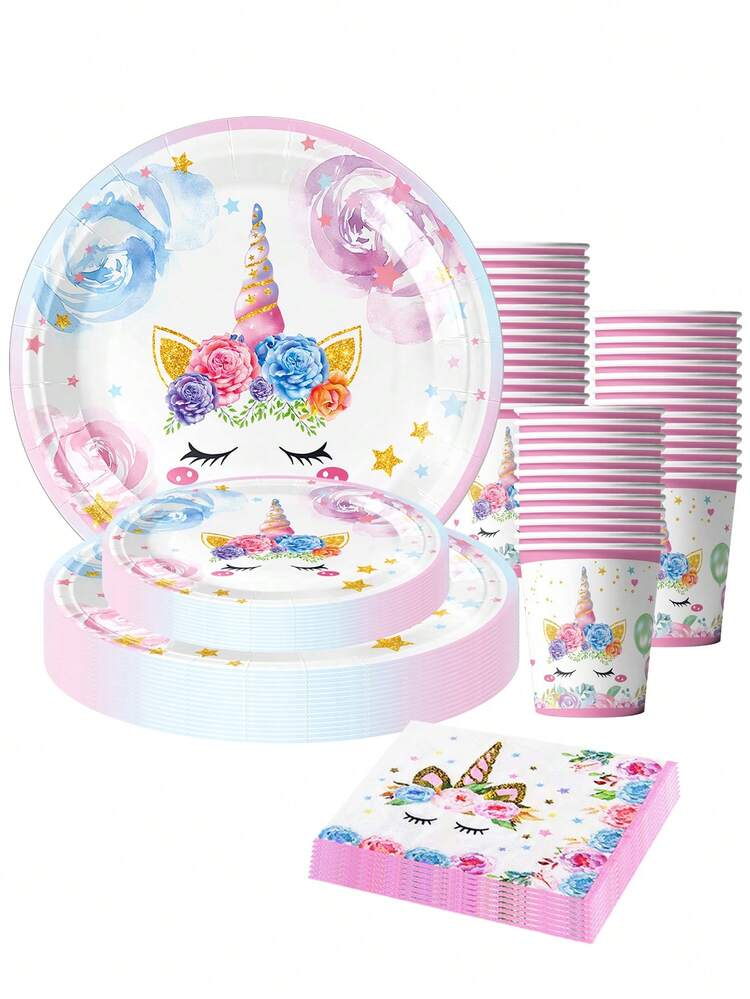 10pcs Unicorn Themed Party Cutlery Set, Disposable Paper Plates, Cups And Napkins 7 Inch Unicorn Party Dessert Plate, Magical Unicorn Supplies Plate Girls Birthday, Graduation, Bridal Shower, Holiday Party - Multicolor - View 9