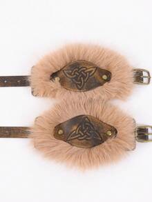 2pcs Medieval Viking Style Distressed PU Leather Fingerless Gloves, Viking Knight Gauntlet Wristband, Cosplay Accessory, Halloween Costume Props