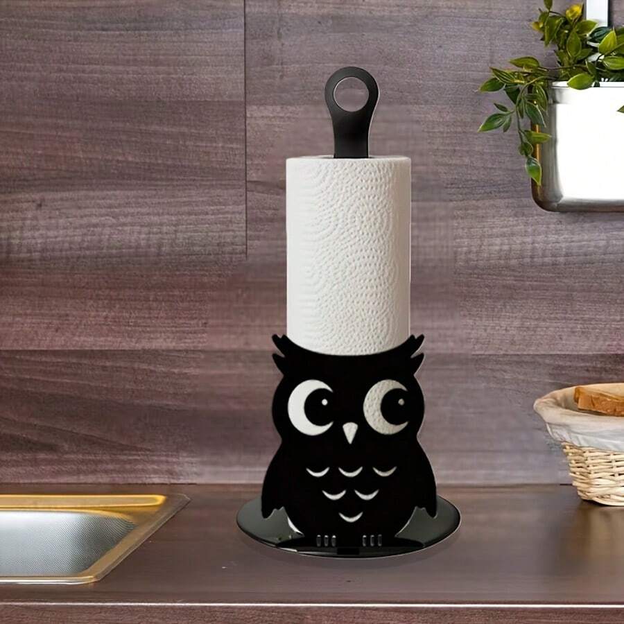1 Stück Metall Eule Toilettenpapierhalter, Schwarzes Eisen Küchendekoration, Ohne Installation benötigter Küchenrollenhalter, geeignet für Esszimmertisch, Schlafzimmer, rustikaler Heimdekoration-Stil, robustes Design - Schwarz - Übersicht 1