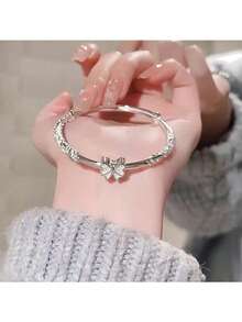 New Floral Bow Silver Bracelet, Sweet, Lightweight, Luxurious, Exquisite Personalized Sliding Bracelet - Floral Bracelet - View 2