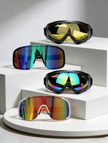 4副户外骑行防风眼镜 - 超大框环绕式眼镜、滑雪镜和黑色超大框登山眼镜 - 彩色 - 查看 4