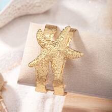 1 chiếc vòng tay dạng hở kết hợp hình dây thừng và sao biển được làm thủ công rỗng ruột, phù hợp với phong cách nghỉ dưỡng tối giản ven biển. - Vàng - Xem 7