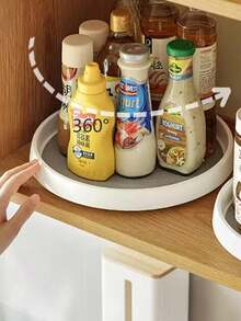 1pc Rotating Circular Kitchen Storage Tray, Convenient Access - Grey - View 1