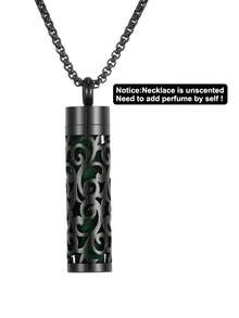 复古黑色不锈钢香薰扩香吊坠项链镂空小盒项链香水精油扩香项链香薰首饰钛钢项链女士情侣朋克吊坠DIY配件 - 黑色 - 查看 7