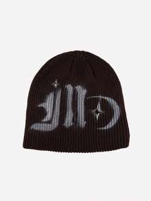 1顶复古街头风字母月亮印花保暖针织帽，男女通用，秋冬季（注意：手绘图案不建议水洗） - 彩繪月亮毛線帽 - 查看 5