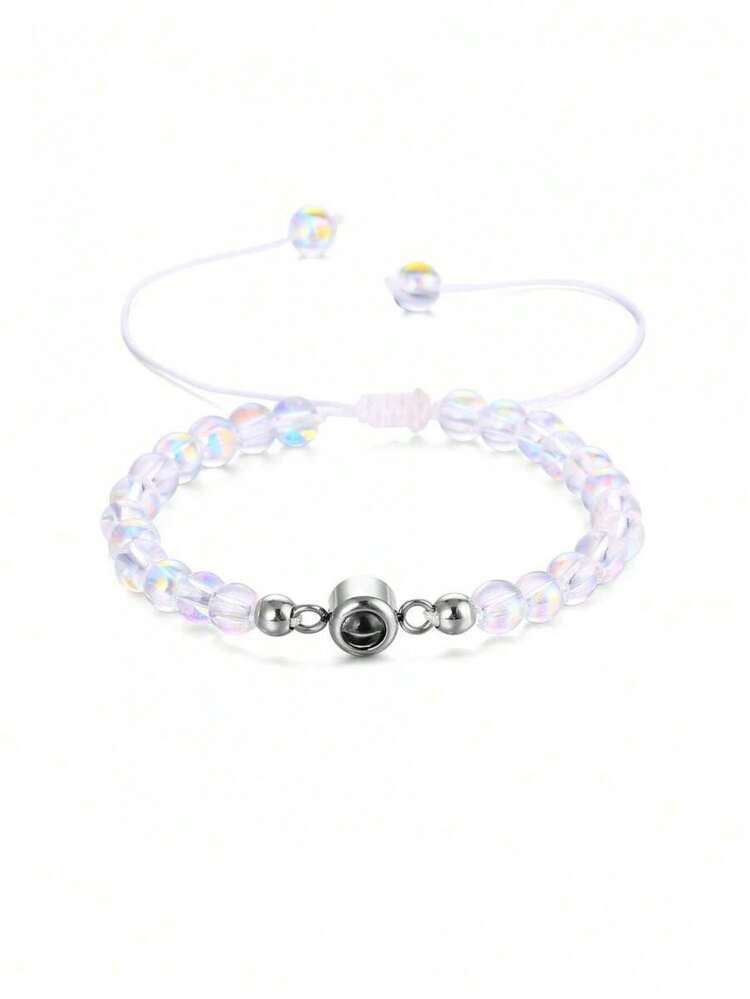 1pc Customized Natural Stone Projection Bracelet, 6mm Tiger Eye Stone Bracelet, Adjustable Natural Stone Couple Bracelet, Can Customize Family Photo, Ideal Gift For Her, Ideal Gift For Him, Gift For Girlfriend, Mom, Family, Friends - Multicolor - View 12