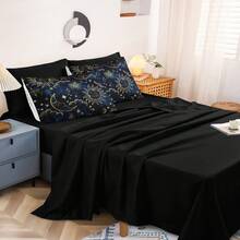 Queen Blue Galaxy Comforter Set Bed In A Bag - 8PC Gold Moon & Stars Bohemian Universe Bedding - 藍色1 - 查看 5