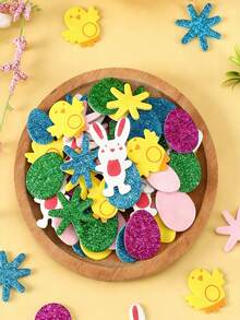 120pcs Easter Foam Stickers - Includes Designs Of Eggs, Rabbits, Chicks And Flowers, Suitable For Crafts, Greeting Cards And Home Party Decorations. Can Be Stuck On Plastic, Glass, Fabric, Metal And Ceramic Surfaces, Spring Party DIY Decor - Multicolor - View 3
