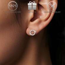 1 Pair 925 Sterling Silver Simple & Versatile Hollow Circle Earrings With Cubic Zirconia, Suitable For Daily Casual Wear, Commuting, Holidays, Birthdays, Valentine's Day Gifts - Silver - View 5