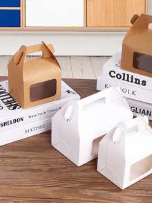 6pcs Handheld Gift Box With Display Window, White Packaging Box, Kraft Paper Packaging Box, Handle Kraft Paper Lid Box, Mountain Top Gift Box, Barn Box, Valentine's Day, Mother's Day, Children's Birthday Party, Wedding, Baby Shower - Multicolor - View 5