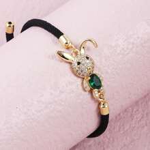 时尚奢华镶嵌全锆可爱小兔推拉式可调节手工编织手链，女士宴会首饰 - 金色 - 查看 12