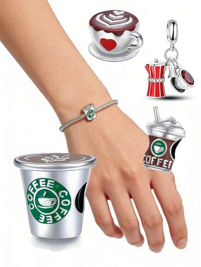 1pc Coffee Cup Beaded Pendant For Diy Bracelets, Necklaces, Creative Diy Jewelry Accessories