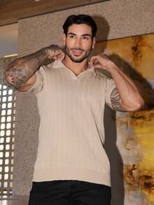 Men's Chic Lightweight Textured Knit Sweater Shirt, High Quality, Perfect For Autumn And Winter, Father's Day. - Beige - View 10