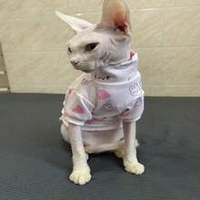 Sphynx Cat Clothes, Soft Fabric Heart Print - Baby Pink - View 6