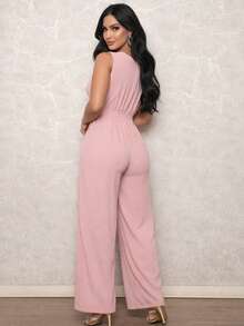 Elegant Women's Long Jumpsuit With Perfect Fit, Stylish And Refined Look, Fabric, Pocket, Zipper, Open Back / Backless Jumpsuit, Wedding, Spring/Summer - Nude - 查看 2