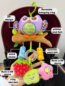 1pc Cartoon Elephant & Owl Plush Rattle Doll, Baby Stroller Wind Chime Hanging Decor With BB Sound Paper, Multifunctional Rattle Hanging Plush Doll For Newborn Baby Gift - Multicolor - View 6