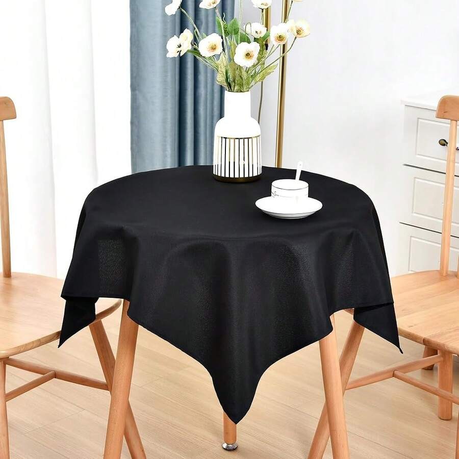 [Free Shipping]Small Square Tablecloth 36x36 Inch Washable Polyester Side Table Cloth Solid Black Heavy Duty End Table Cover For Dining Home Party - Black36inchx36inchSquare - View 1