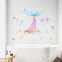 1pc Mermaid Tail Wall Stickers, Ocean Elements, Self Adhesive Stickers, Home Decoration, Room Decoration, Background Decoration, Living Room And Bedroom Decoration, PVC Waterproof Material, Detachable, No Adhesive Leave - Multicolor - View 4