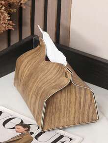 1 pieza Caja de pañuelos personalizada con logotipo grabado de cuero y grano de madera, soporte de toallas de papel de lujo para hotel/hogar/automóvil - Multicolor - Ver 6