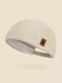 1件男女通用复古树皮贴片灯芯绒水手帽，可调节无檐水手帽，休闲街头风摩托车潮人报童帽 - A - 查看 7