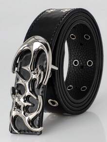 1件装时尚休闲金属铆钉孔眼腰带，男女通用街头风牛仔裤腰部装饰配饰，适合日常通勤、返校、约会和旅行度假。 - 骷髏金扣 - 查看 9