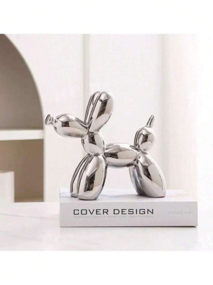 1pc Nordic Style Pink Electroplated Small Balloon Dog Resin Sculpture, Creative Animal Figurine Home Decor - Silver - View 1