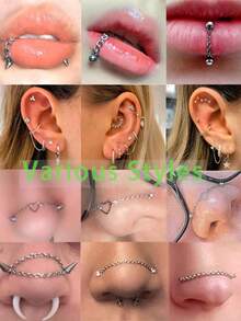 5件装鼻链穿孔不锈钢鼻环，横跨鼻梁，心形双鼻孔鼻梁饰品，男女通用，镀银，尺寸：32/35/40/45/50毫米 - 銀色 - 查看 7