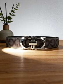 男士奢华商务皮带，几何图案合金自动扣皮带，饰有字母G印花，长度120厘米，可裁剪，适合搭配短裤、长裤、牛仔裤、西装，是送给男友或父亲的绝佳礼物。 - 彩色 - 查看 6