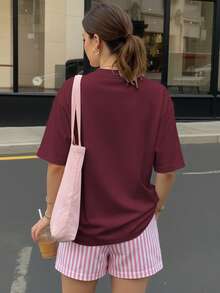 Áo thun nữ tay ngắn dáng rộng in hình quả lựu, kiểu dáng thường ngày, chất liệu mềm mại, thích hợp mặc ngoài trời, họa tiết in, áo thun mùa hè, áo thun nữ, áo kiểu, áo blouse mùa hè, trang phục đi nghỉ mát, phong cách du lịch, phong cách biển, trang phục nghỉ dưỡng tối giản. - Màu Đỏ Sâu - Xem 2