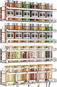 Bunoxea Spice Rack Wall Mounted 4 Pack, Space-Saving Spice Organizer For Spice Jars And Seasonings,Screw Or Adhesive Hanging Spice Rack Organizer For Your Kitchen Cabinet,Or Pantry Door,Chrome - ColorB - 查看 1