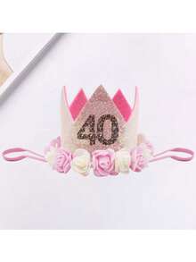 Handmade Felt Realistic Flower Crown Hat For Birthday Party, Pink & White 20th Adult Birthday Crown Hat, 30/40/50/60/70 Years Old Birthday Celebration Party Crown Birthday Hat, Birthday Party Hat