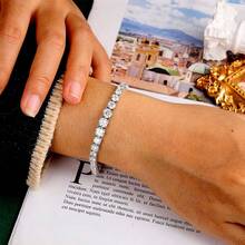 MDFUN Cubic Zirconia Tennis Bracelet For Women Men 18K White Gold Plated | Graduated CZ Bracelet - White - View 4