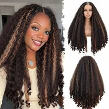 طقم شعر مستعار كامل للرأس من الألياف الصناعية الناعمة والمجعدة بشكل كيني أفرو، طقم شعر مجعد فاخر بتقسيمة على شكل V للنساء، بطول 20 بوصة - متعدد الألوان - مشاهدة 18